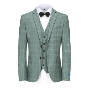 Men's Green & White Plaid Suit - Performance Stretch 3-Piece Slim Fit