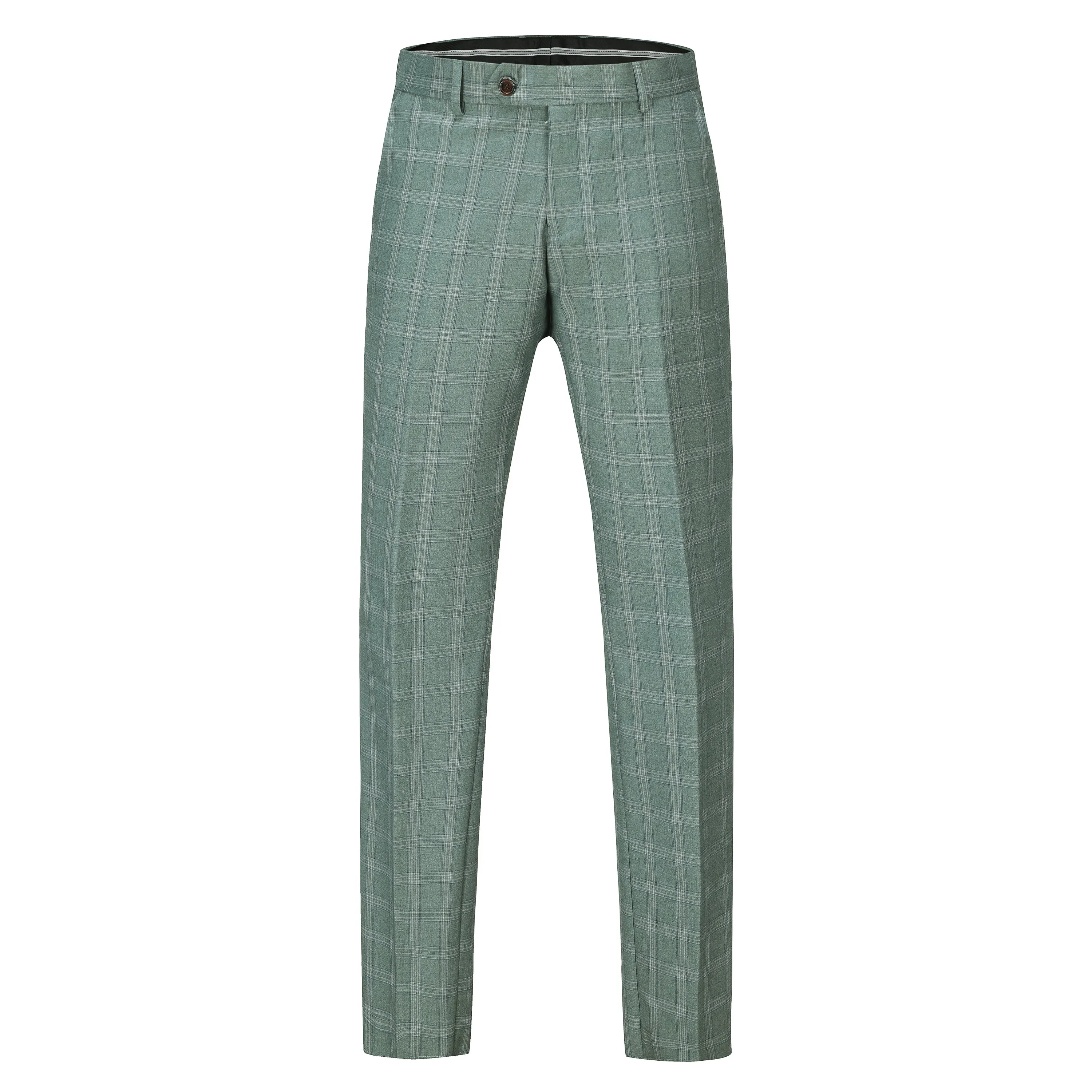 Men's Green & White Plaid Suit - Performance Stretch 3-Piece Slim Fit