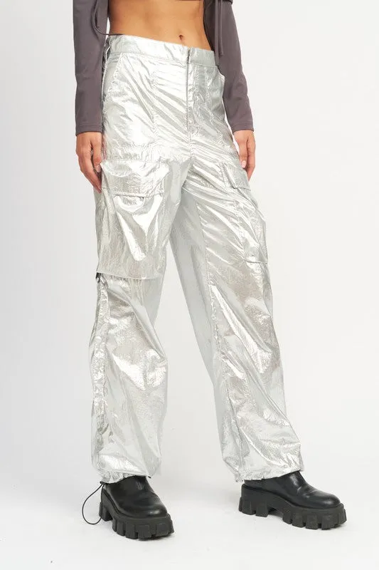 Metallic cargo pants