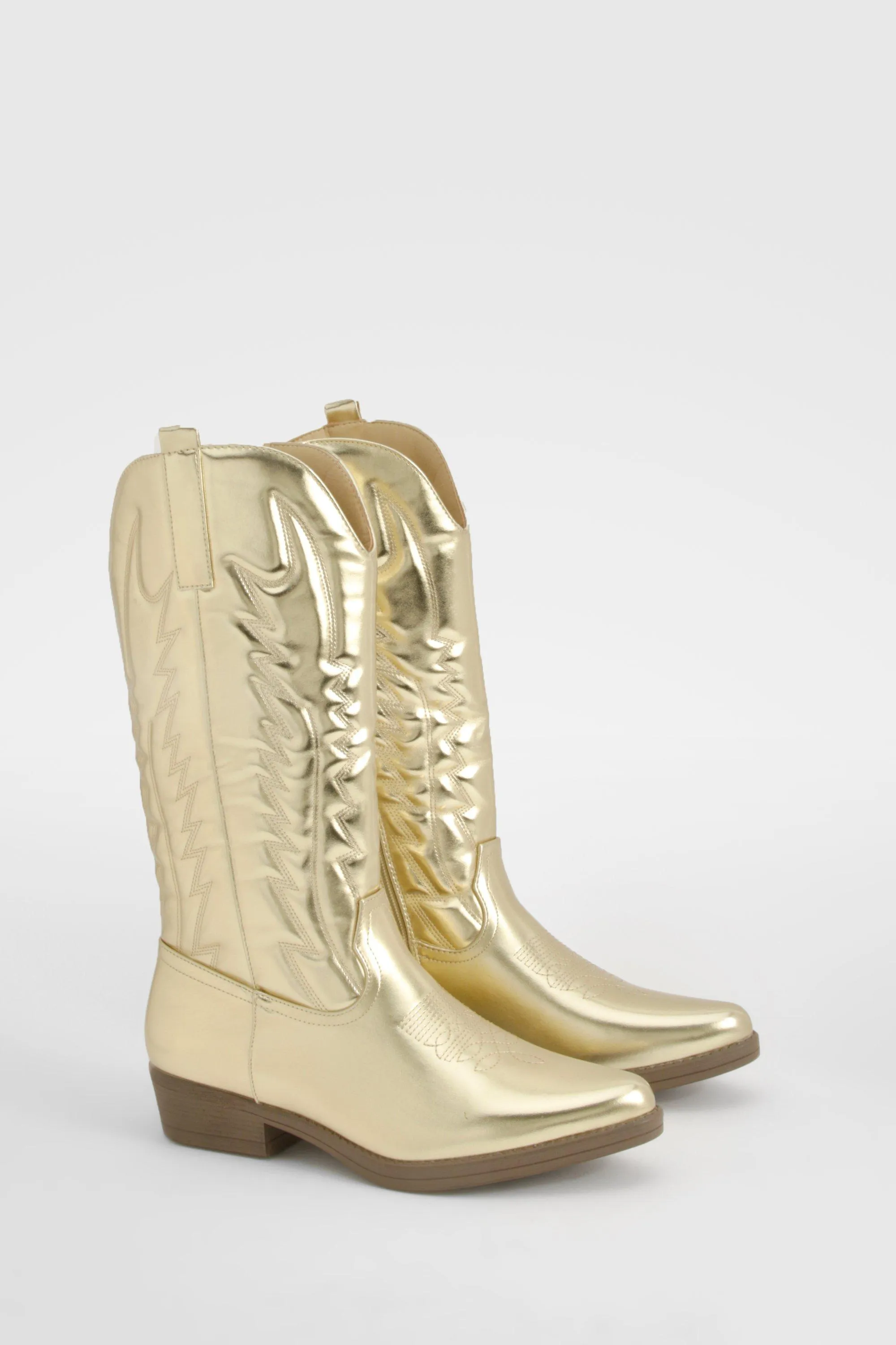 Metallic Embroidered Detail Western Cowboy Boots