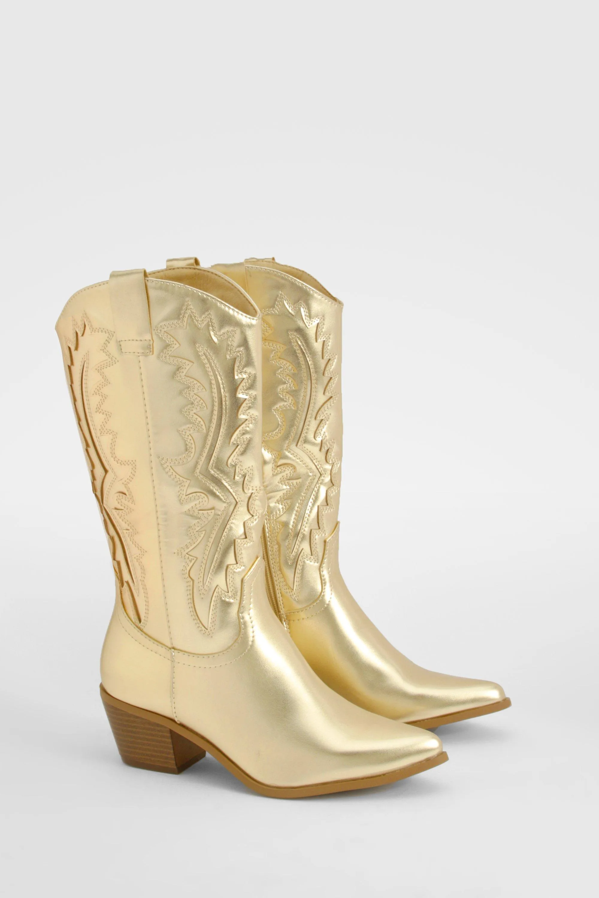 Metallic Embroidered Western Cowboy Boots