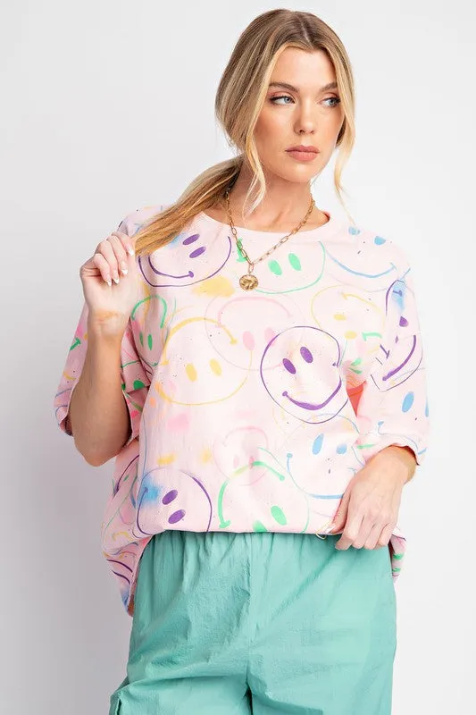 Mineral Washed Smiley Face Top