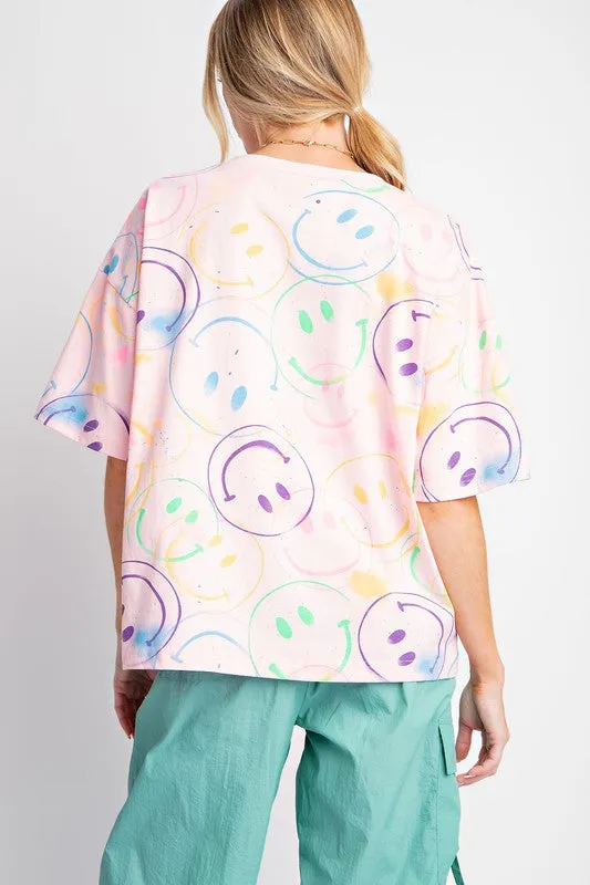 Mineral Washed Smiley Face Top