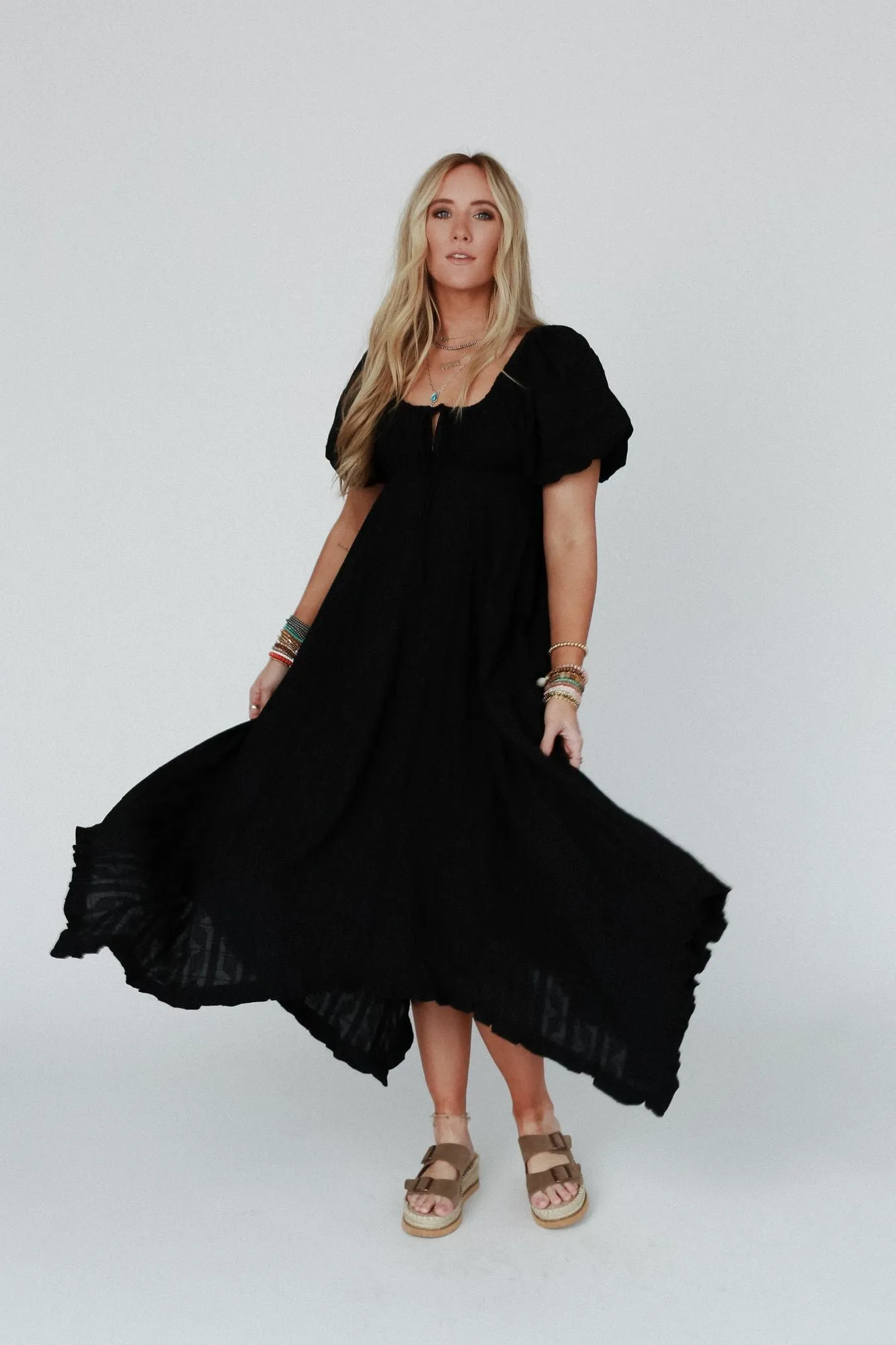 Moon City Black Textured Tie Dress