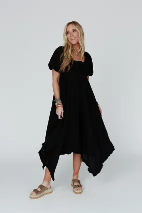 Moon City Black Textured Tie Dress