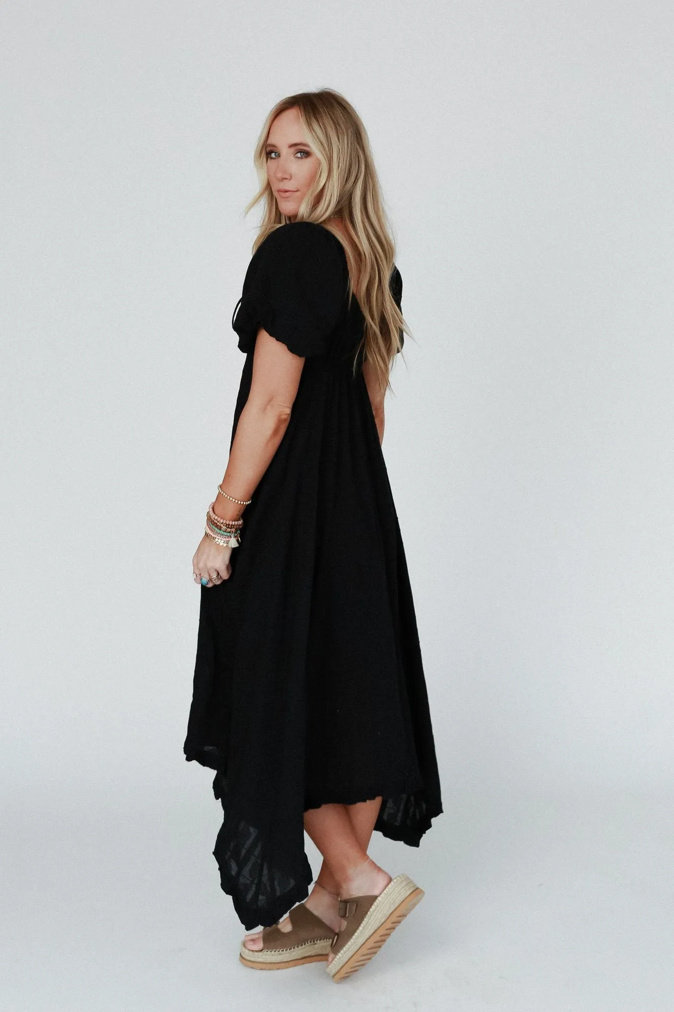 Moon City Black Textured Tie Dress