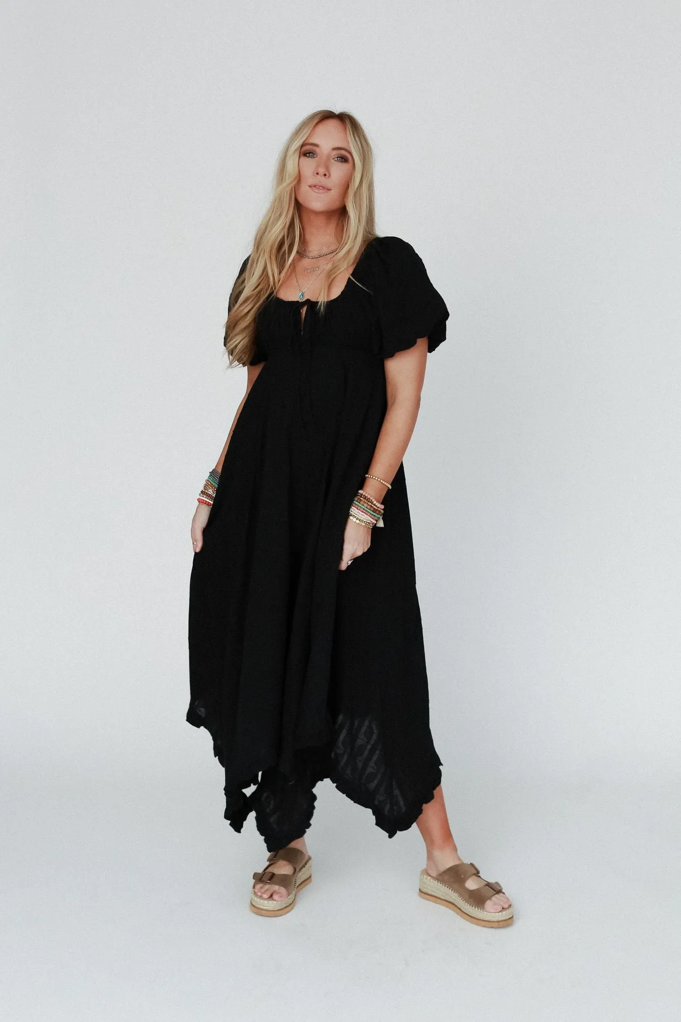 Moon City Black Textured Tie Dress