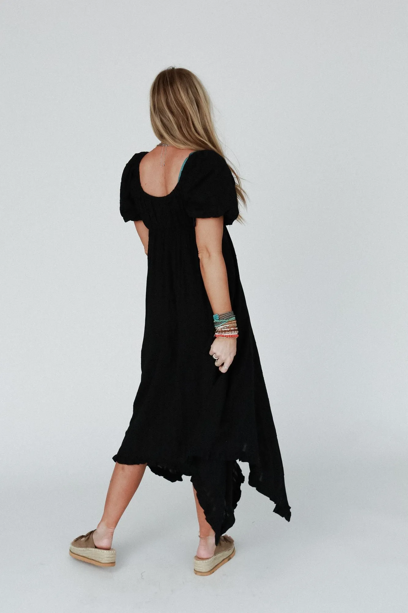 Moon City Black Textured Tie Dress