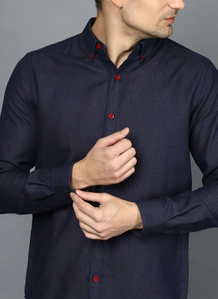 Navy Blue Chambray Button Front Shirt