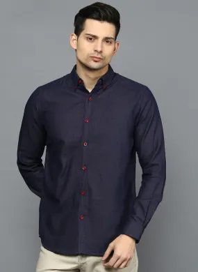 Navy Blue Chambray Button Front Shirt