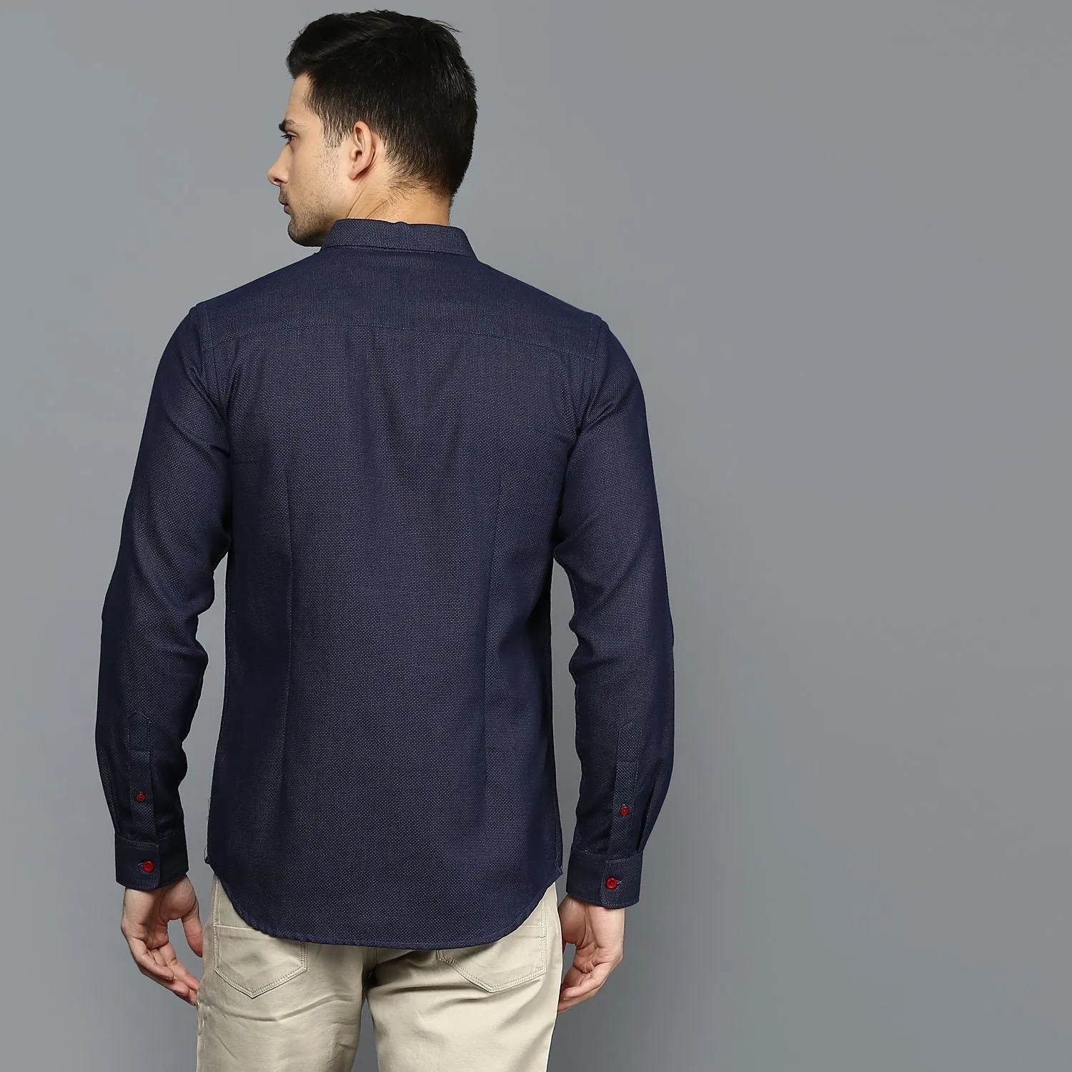 Navy Blue Chambray Button Front Shirt