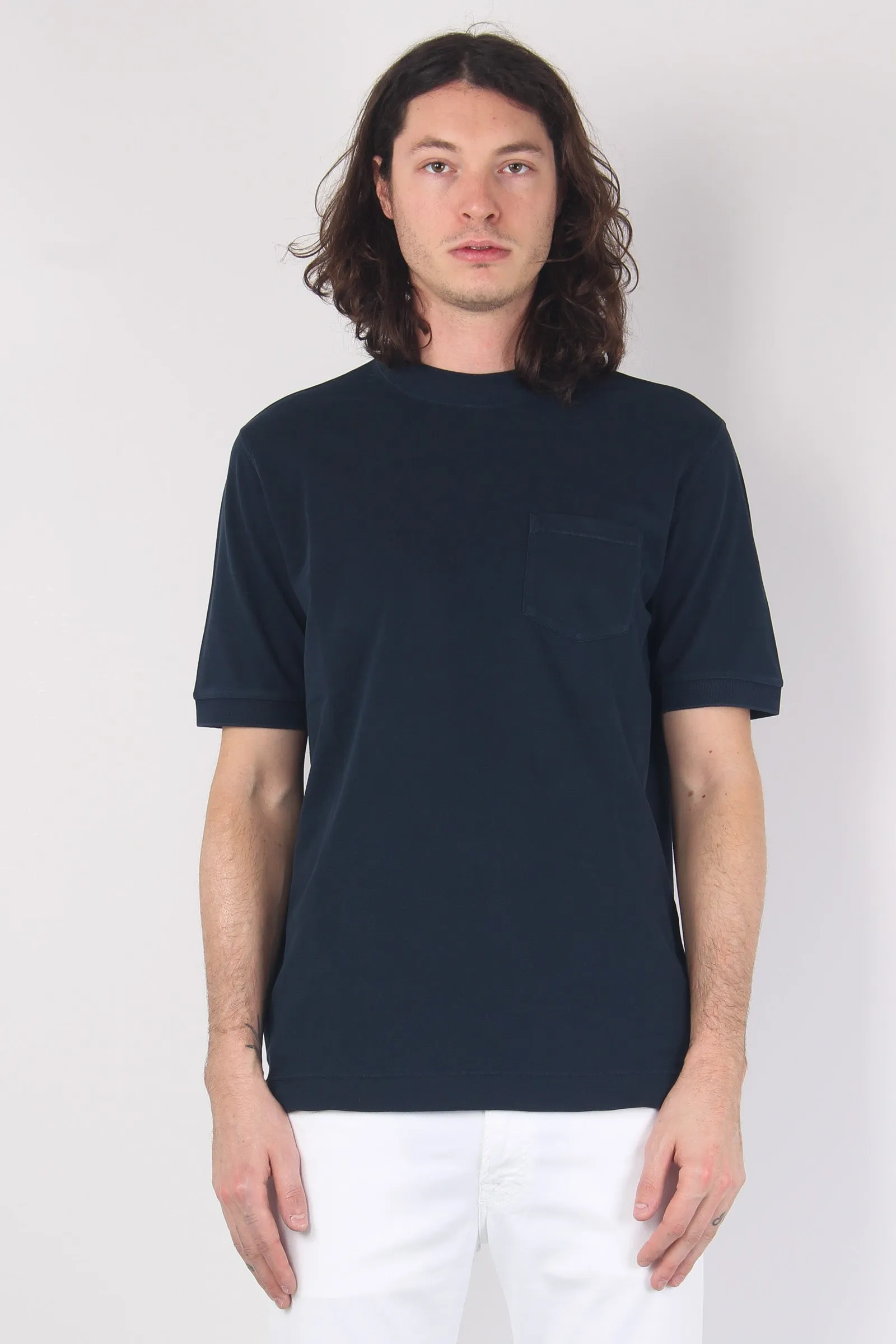 Navy Blue Pocket Piquet T-shirt