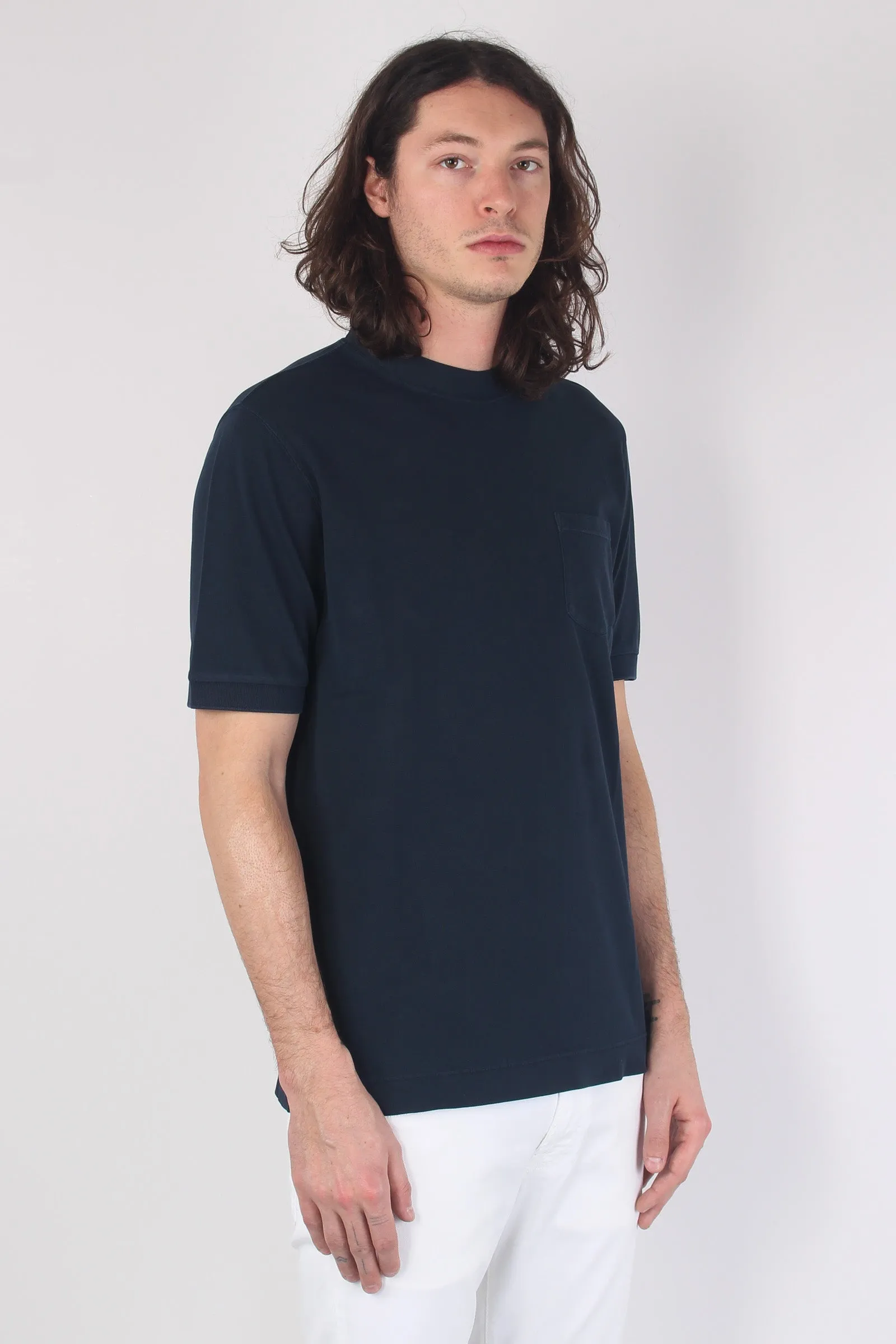 Navy Blue Pocket Piquet T-shirt