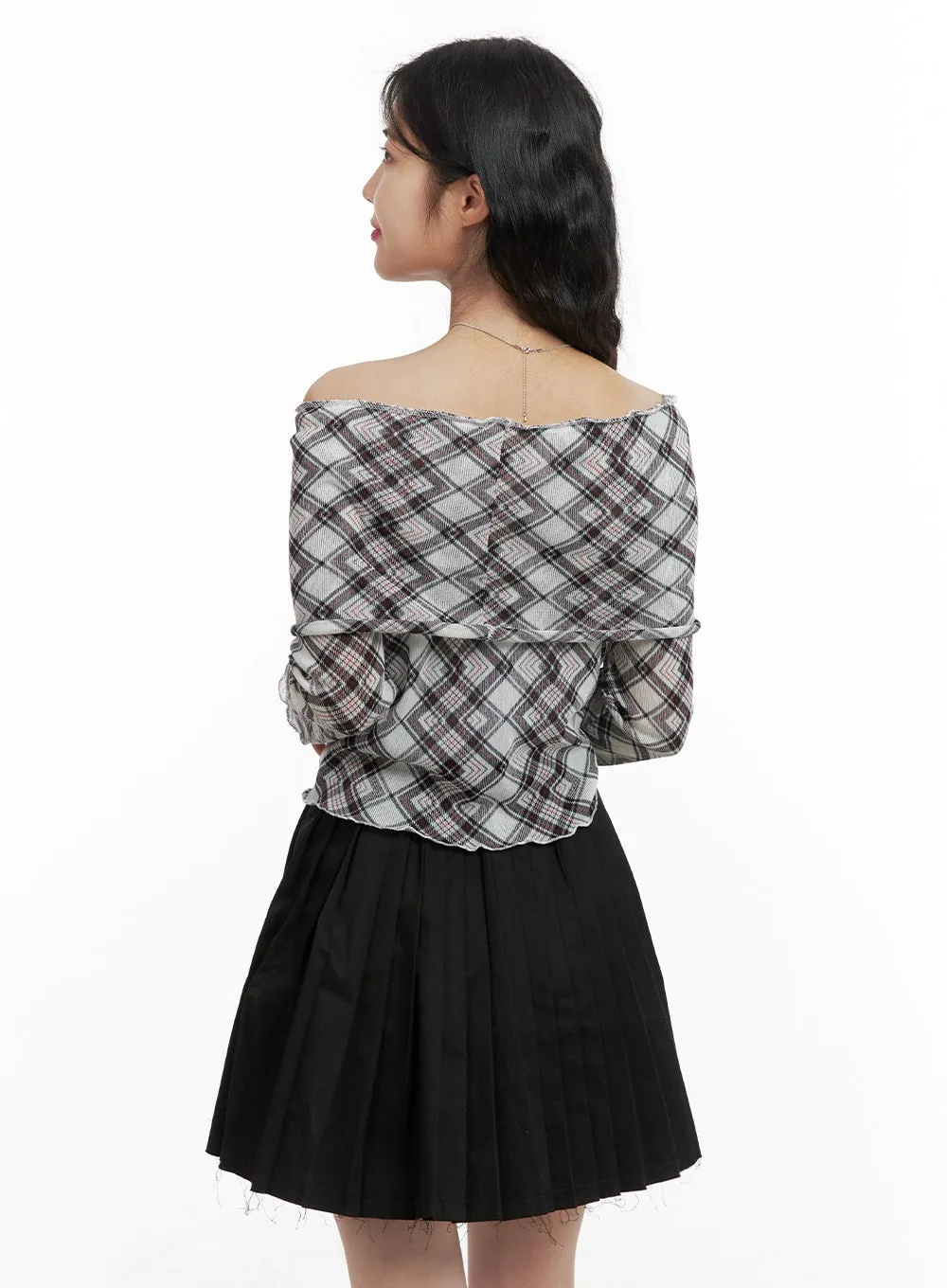 Off-Shoulder Top | Checked Print | OM422