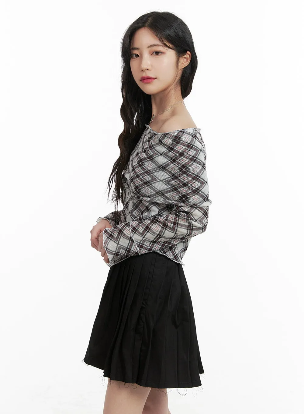 Off-Shoulder Top | Checked Print | OM422