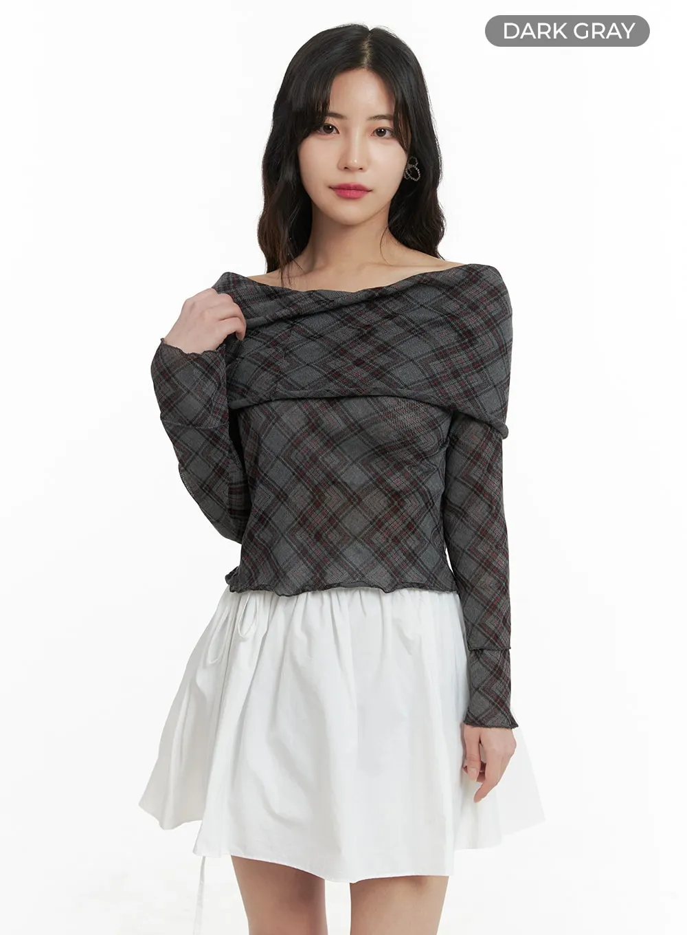 Off-Shoulder Top | Checked Print | OM422