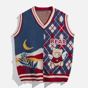 Patchwork Diamond Bear Sweater Vest