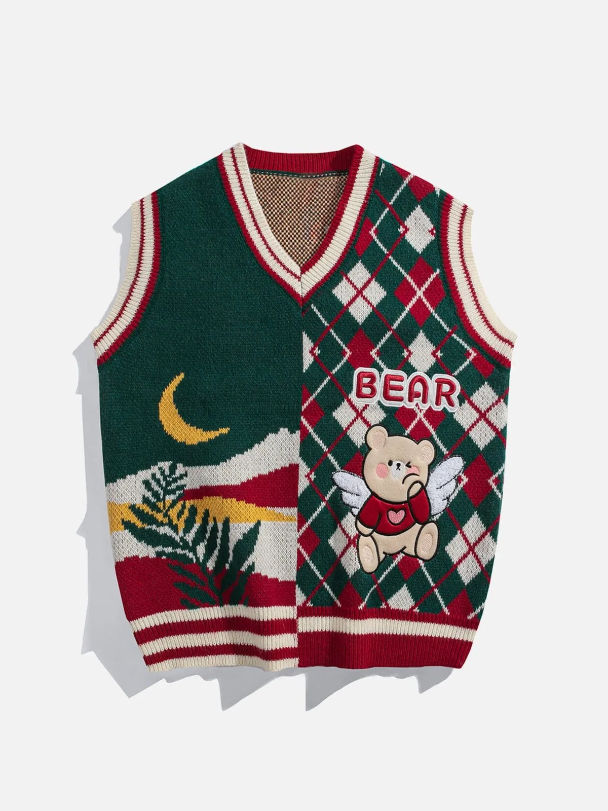 Patchwork Diamond Bear Sweater Vest