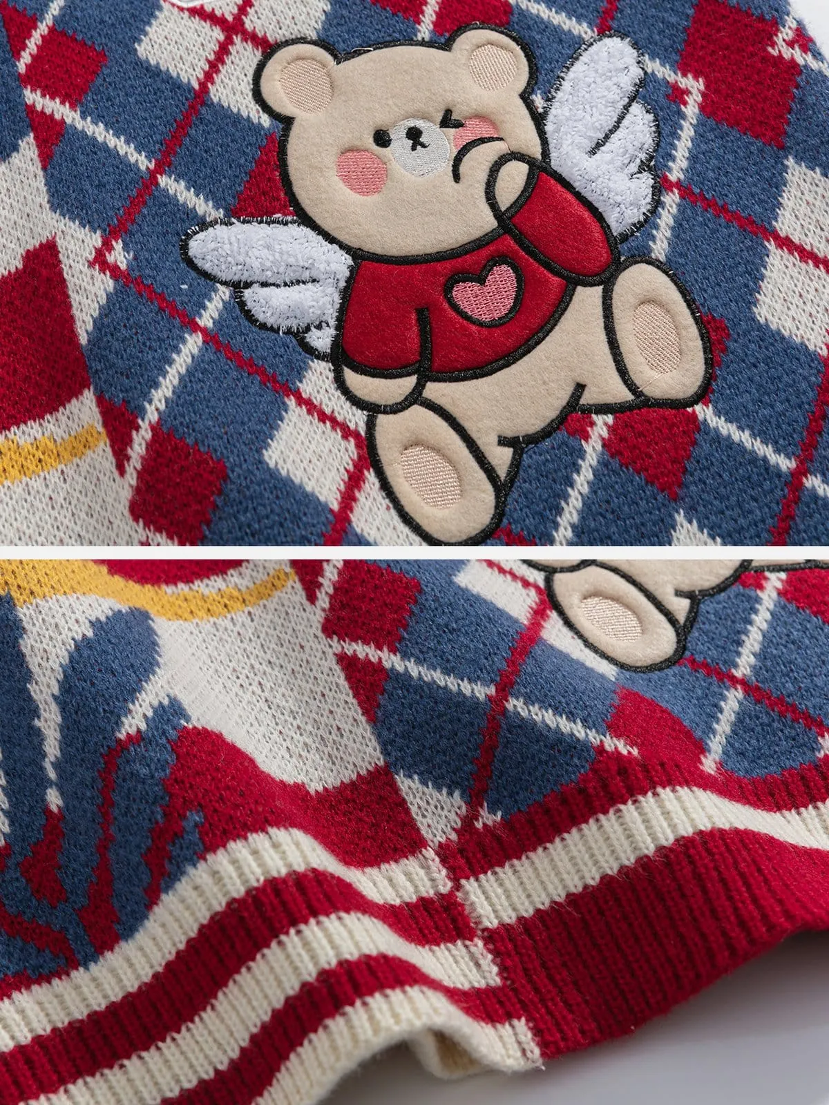 Patchwork Diamond Bear Sweater Vest