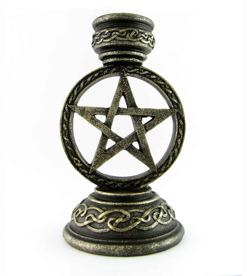 Pentacle Taper Candle Holder - Antiqued Bronze Finish for 1 Candle