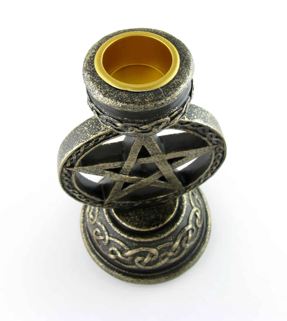 Pentacle Taper Candle Holder - Antiqued Bronze Finish for 1 Candle