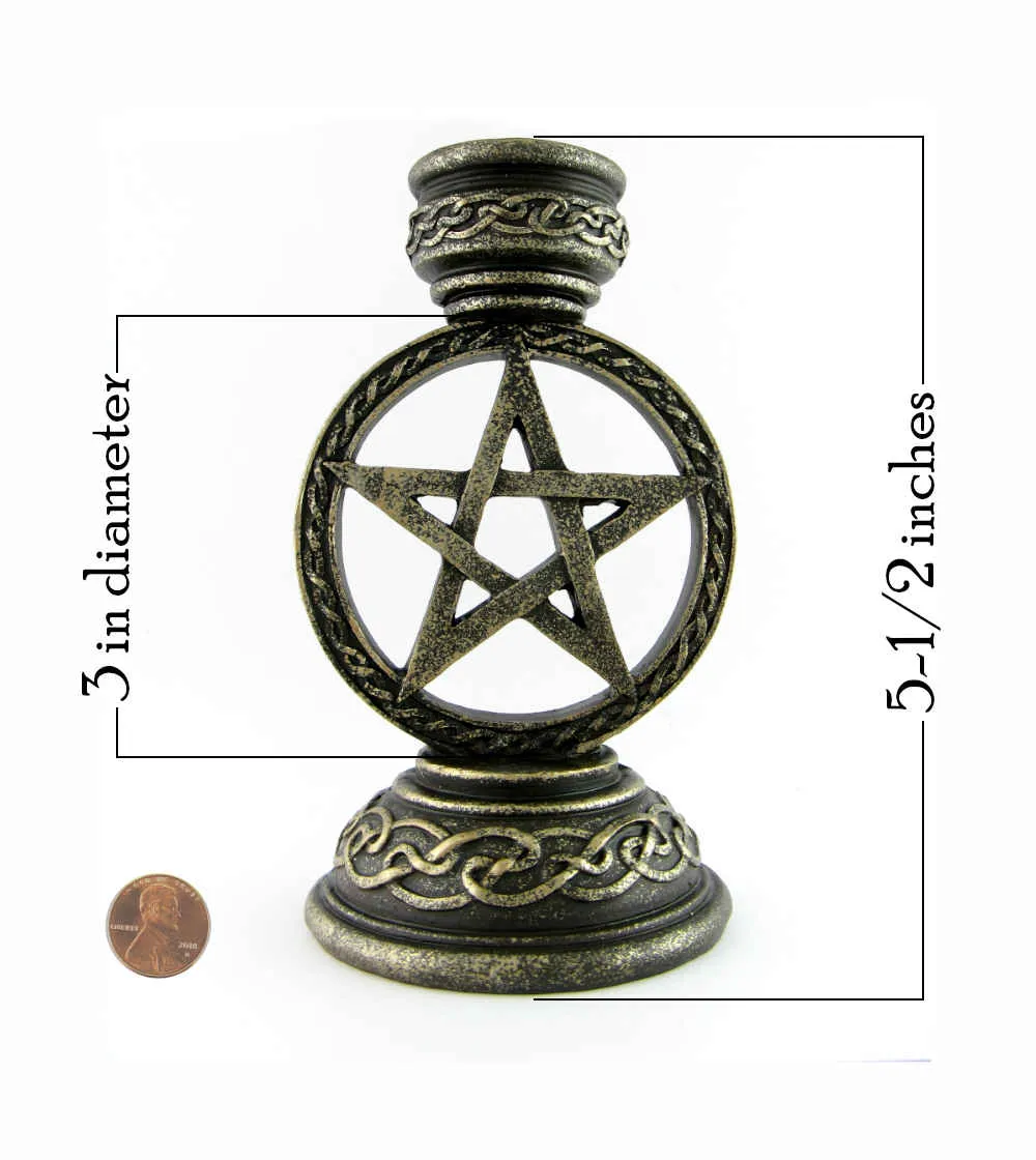 Pentacle Taper Candle Holder - Antiqued Bronze Finish for 1 Candle