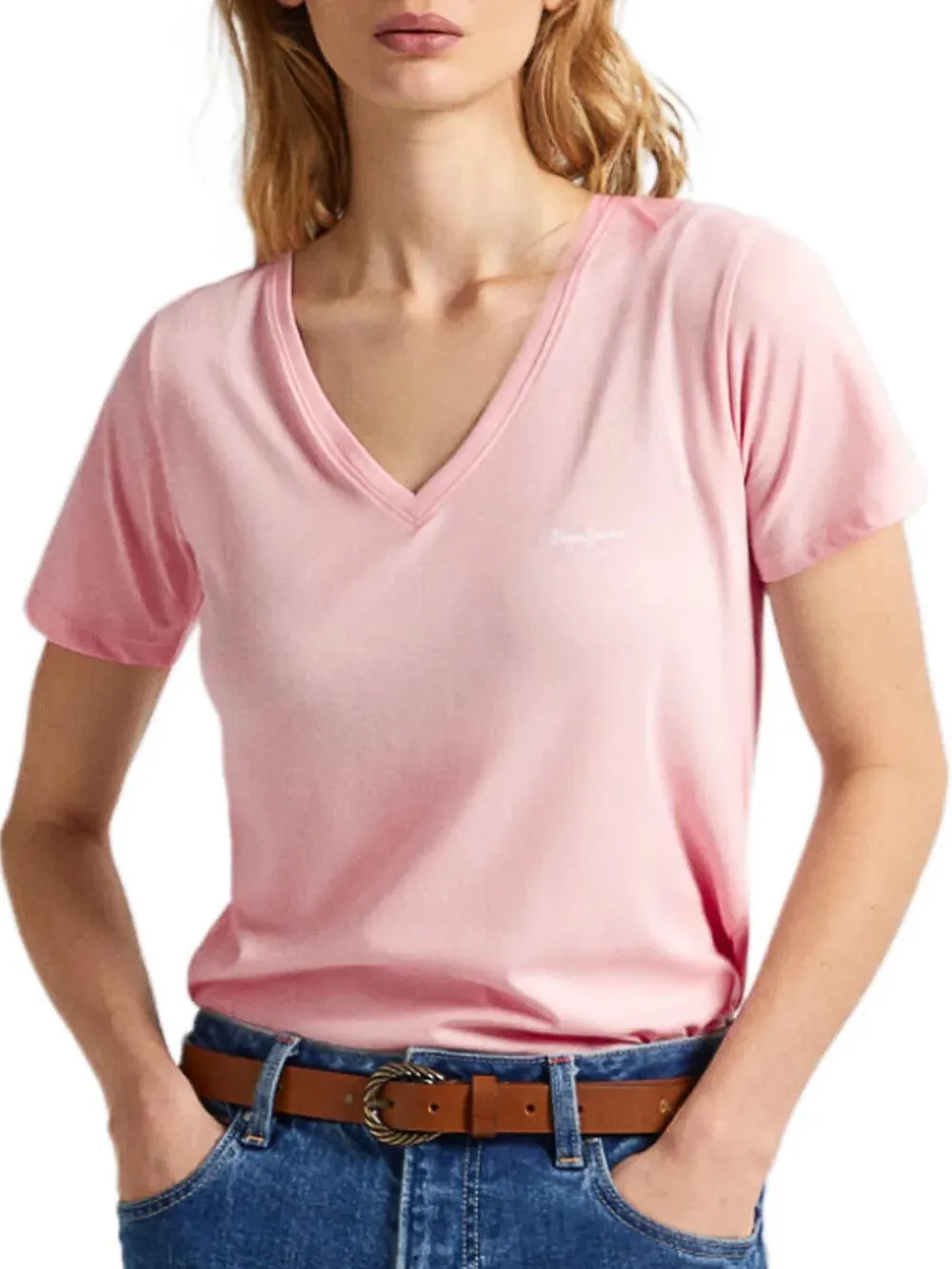 Pink Pepe Jeans T-shirt Lorette V Neck Pink Pl505826