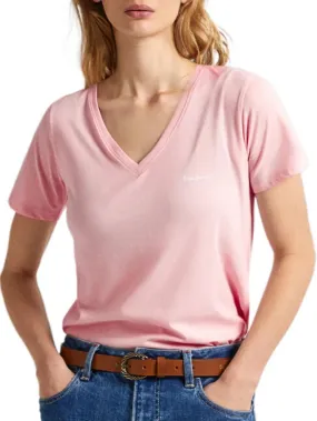 Pink Pepe Jeans T-shirt Lorette V Neck Pink Pl505826