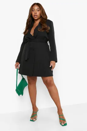 Plus Tie Belt Wrap Blazer Dress