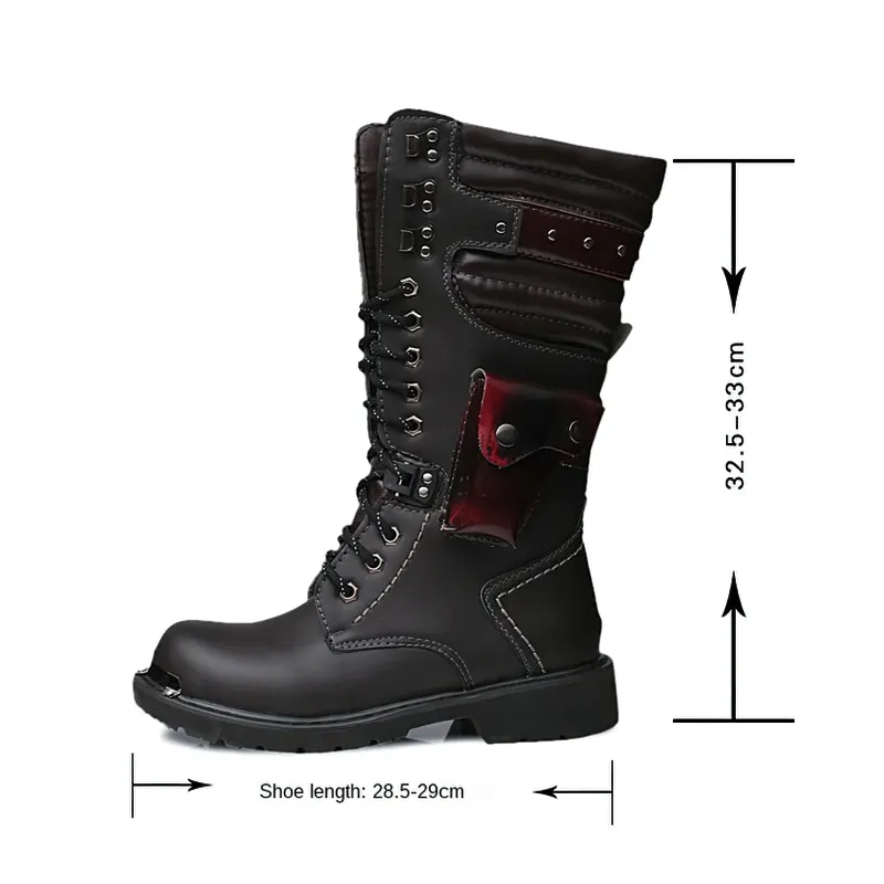 Punk Men's Genuine Leather Boots with Pocket / Lace up Motorcycle Boots / Knee-High Boots