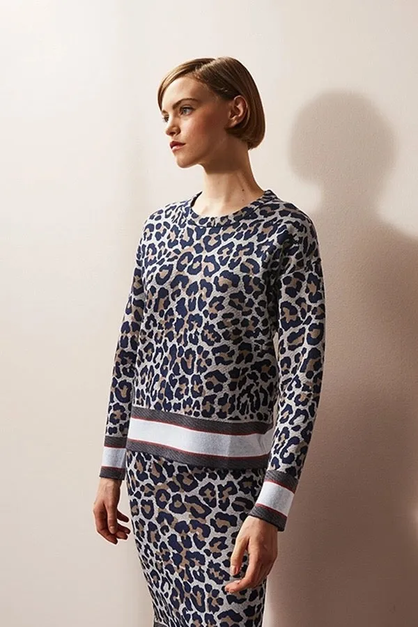 Rodier LEOPARD PRINT ROUND NECK SWEATER