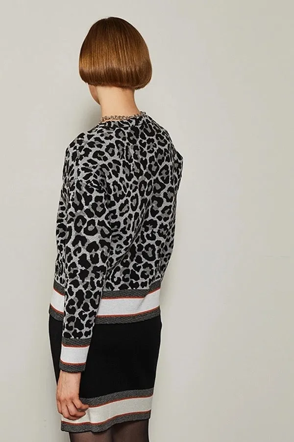 Rodier LEOPARD PRINT ROUND NECK SWEATER