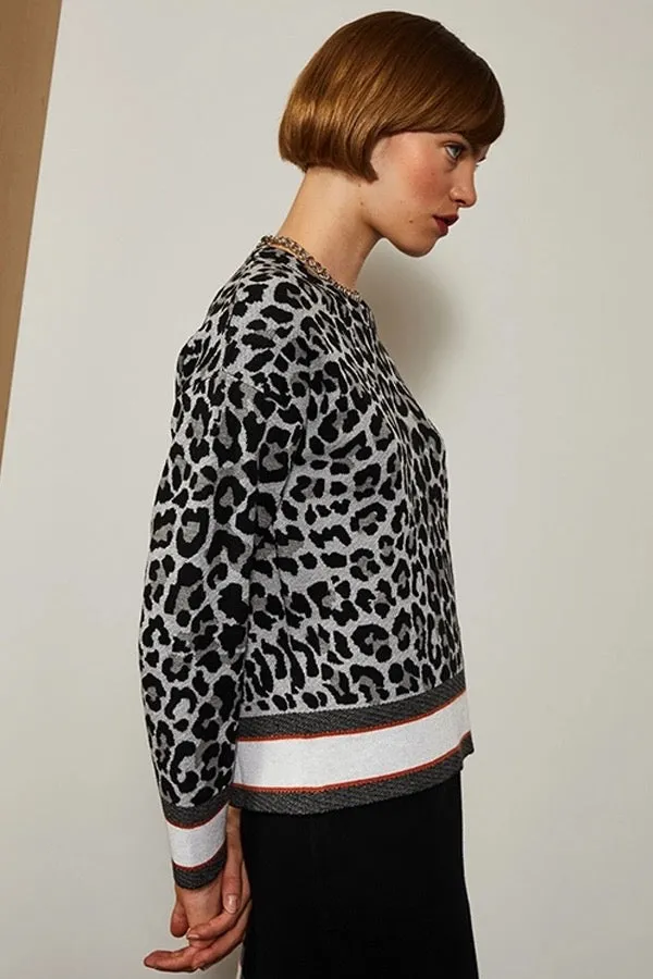 Rodier LEOPARD PRINT ROUND NECK SWEATER