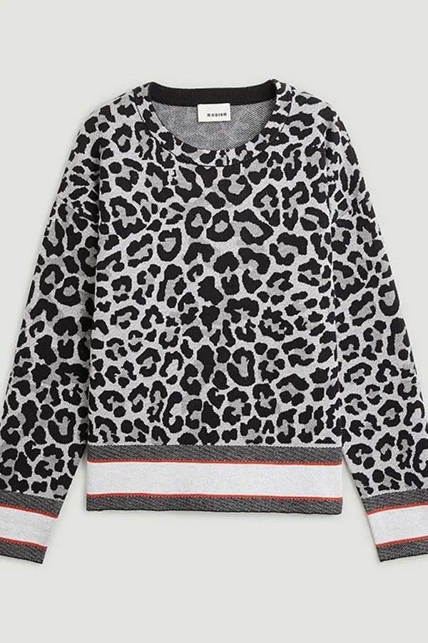 Rodier LEOPARD PRINT ROUND NECK SWEATER