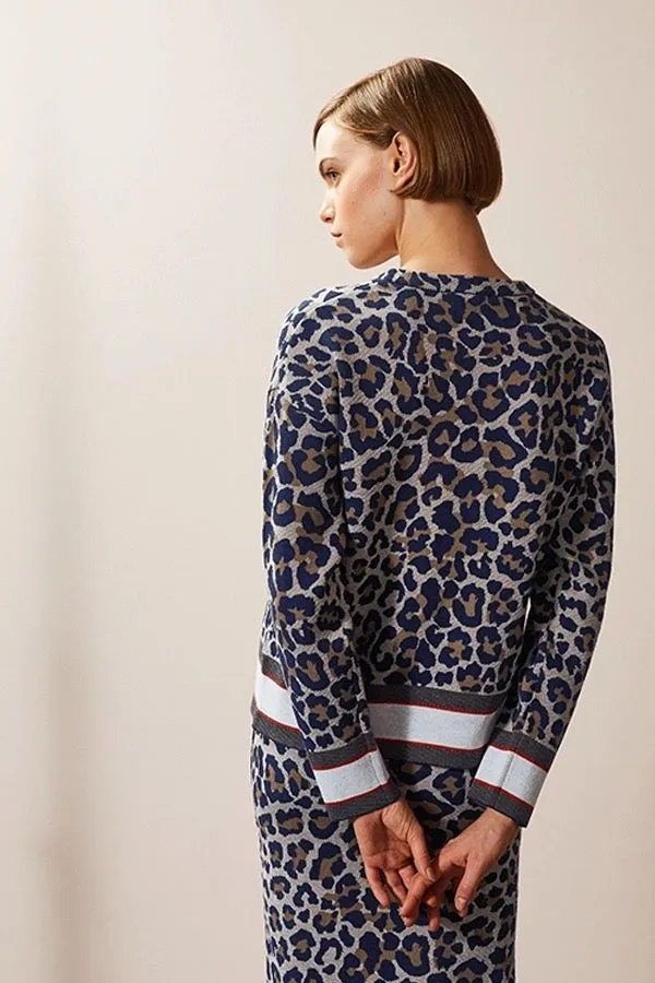 Rodier LEOPARD PRINT ROUND NECK SWEATER