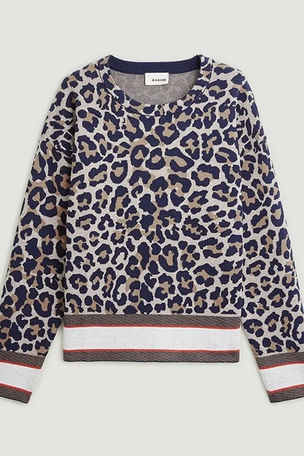 Rodier LEOPARD PRINT ROUND NECK SWEATER