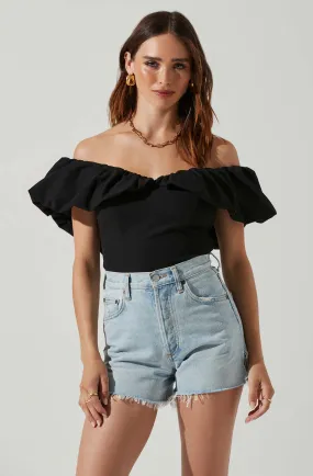 Ruffle Hem Off Shoulder Top