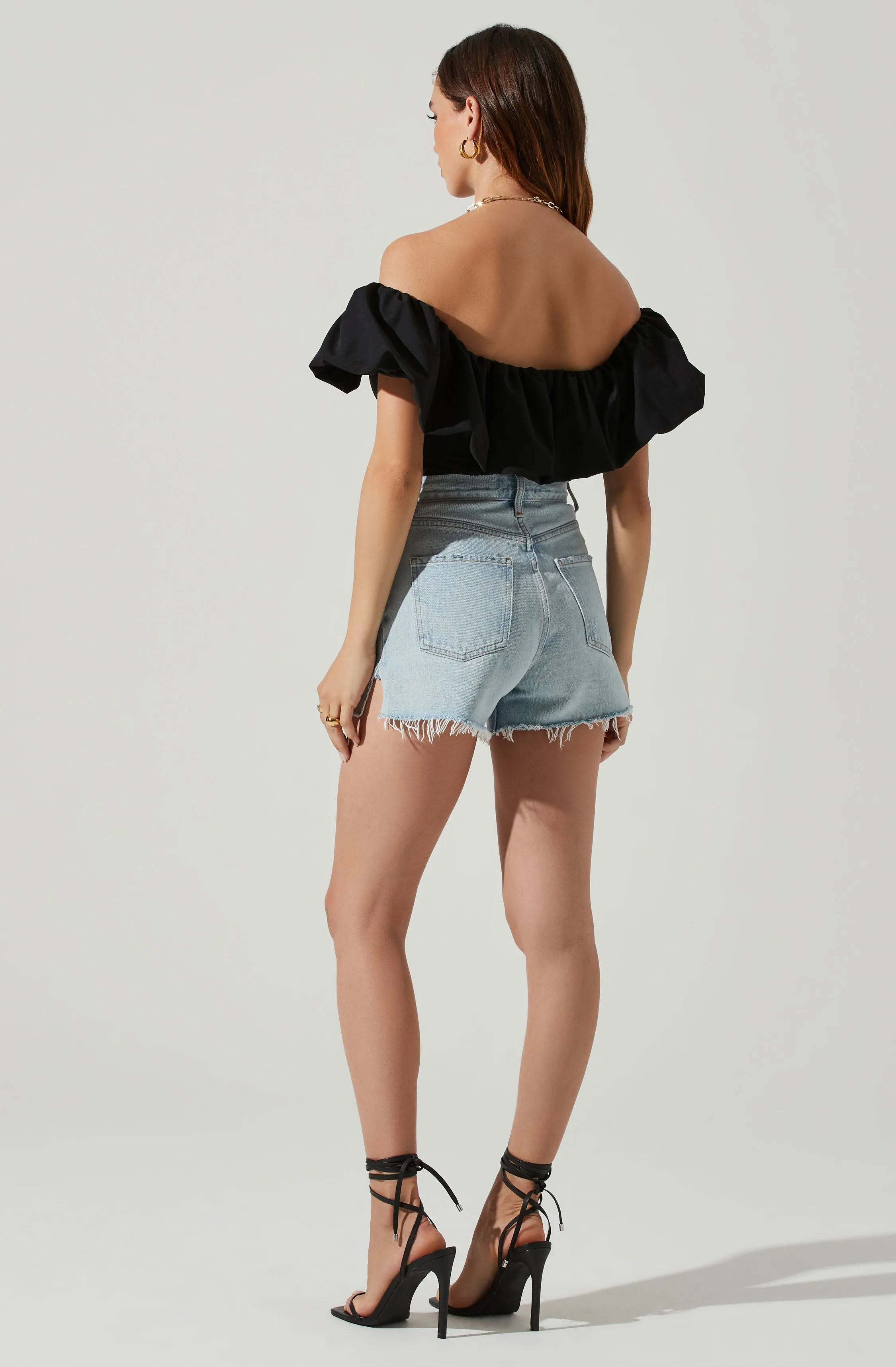 Ruffle Hem Off Shoulder Top