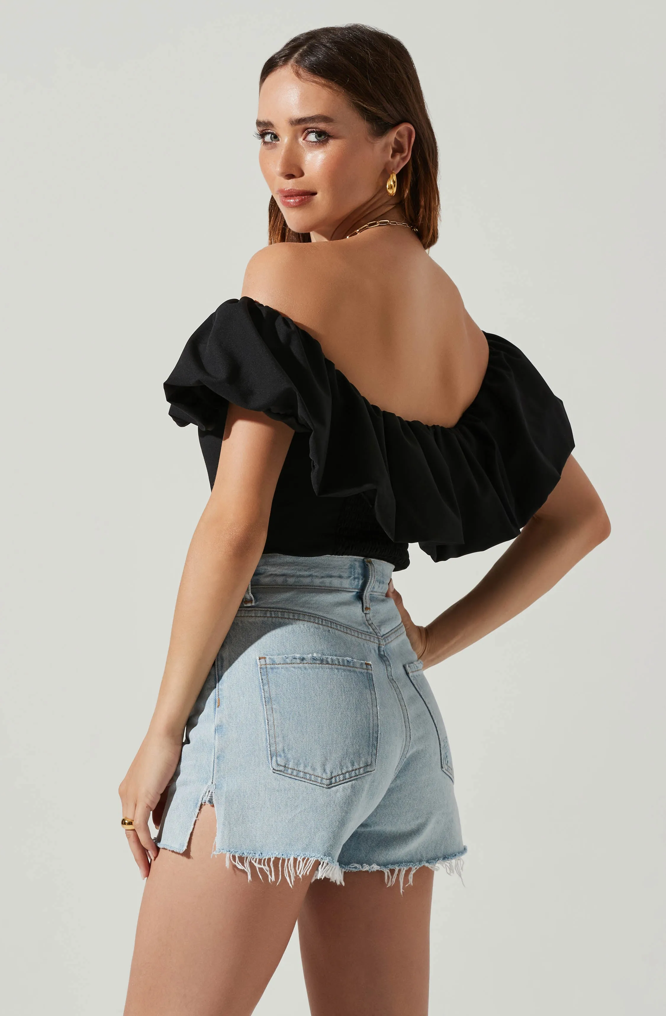 Ruffle Hem Off Shoulder Top