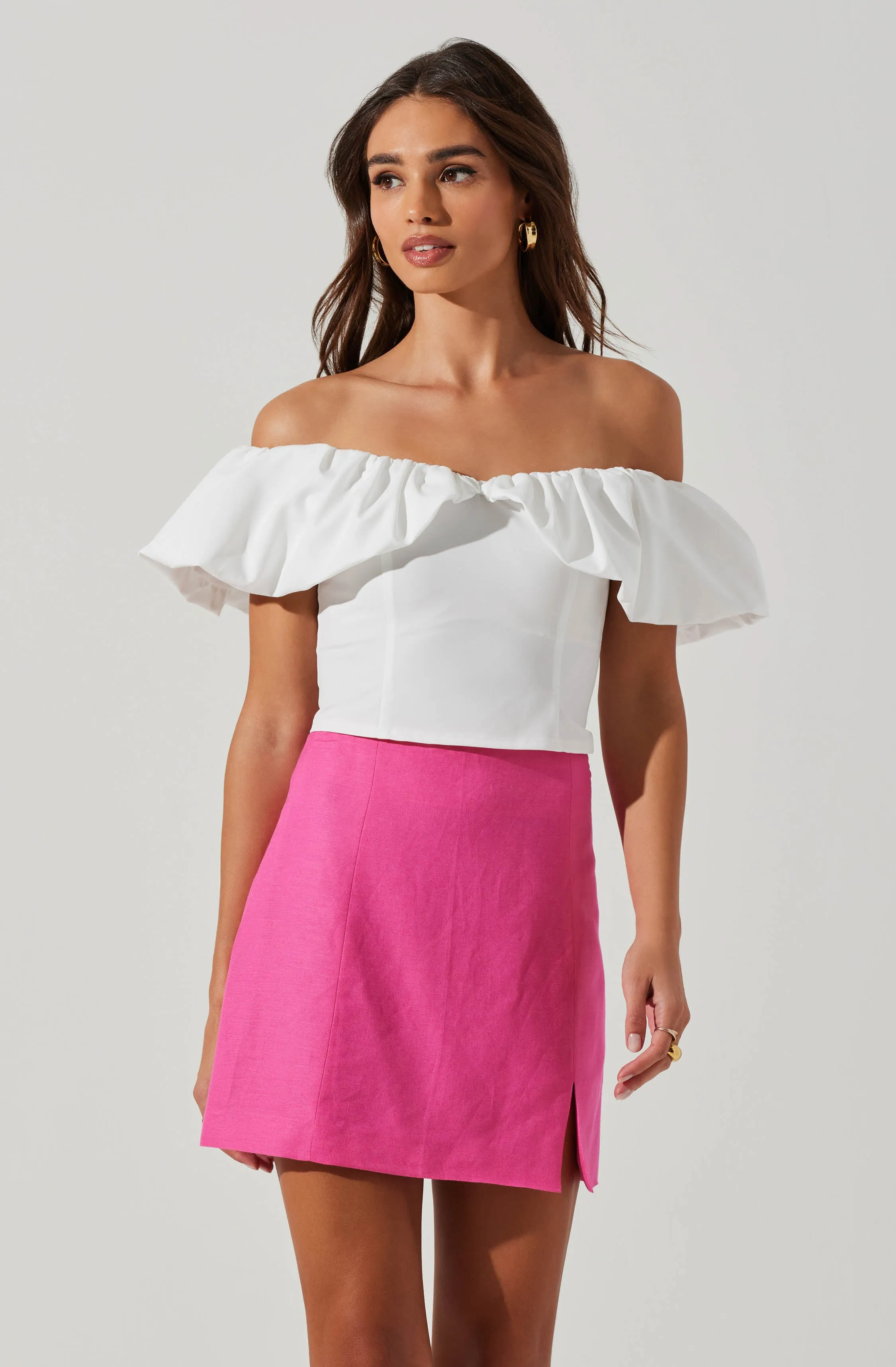 Ruffle Hem Off Shoulder Top