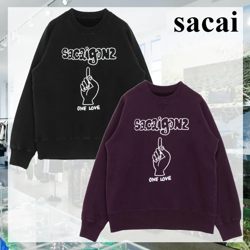 sacai Crew Neck Unisex Street Style Long Sleeves Cotton Logo - Buy Online