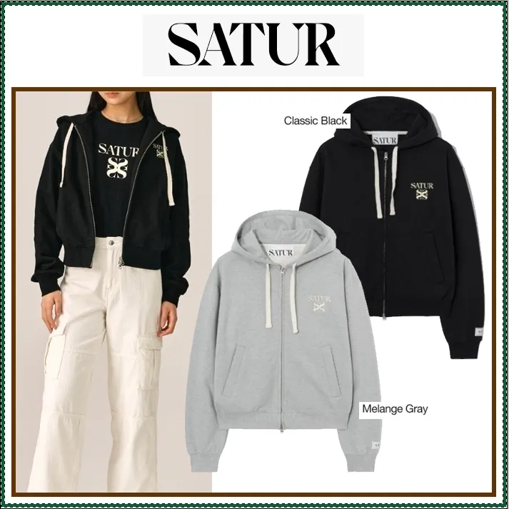 SATUR | Long Sleeve Street Style Logo Hoodies & Sweatshirts