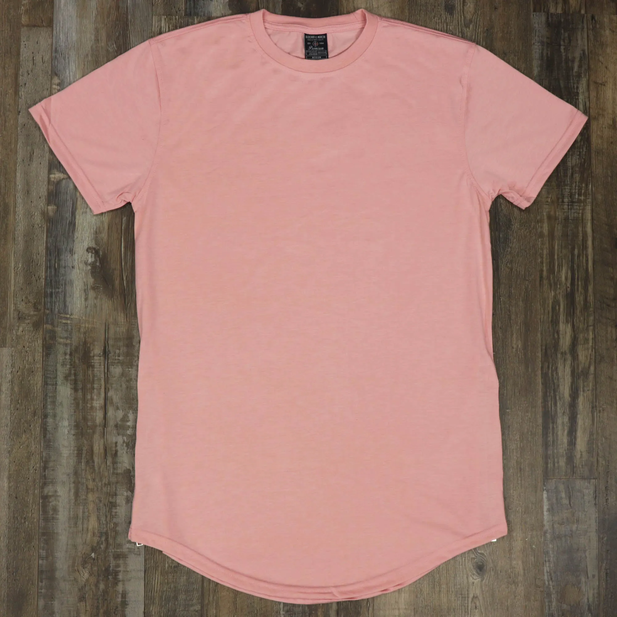 Scallop Hem Curved Bottom Long Fit Extended Men's T-Shirt with Side Zippers | Pastel Pink