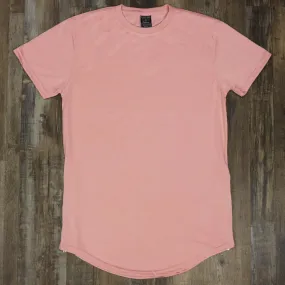 Scallop Hem Curved Bottom Long Fit Extended Men's T-Shirt with Side Zippers | Pastel Pink