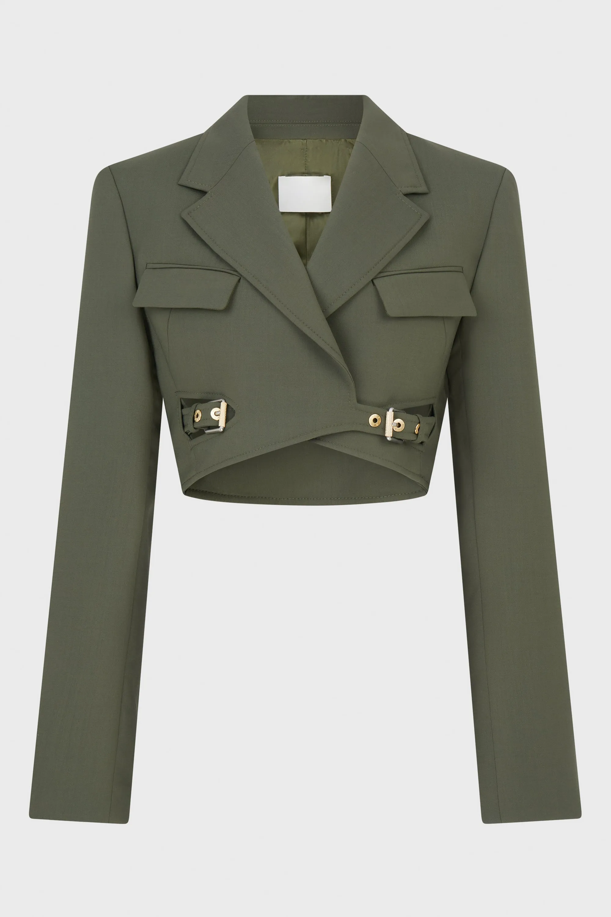 SHADOW GREEN INTERLOCK CROPPED BLAZER