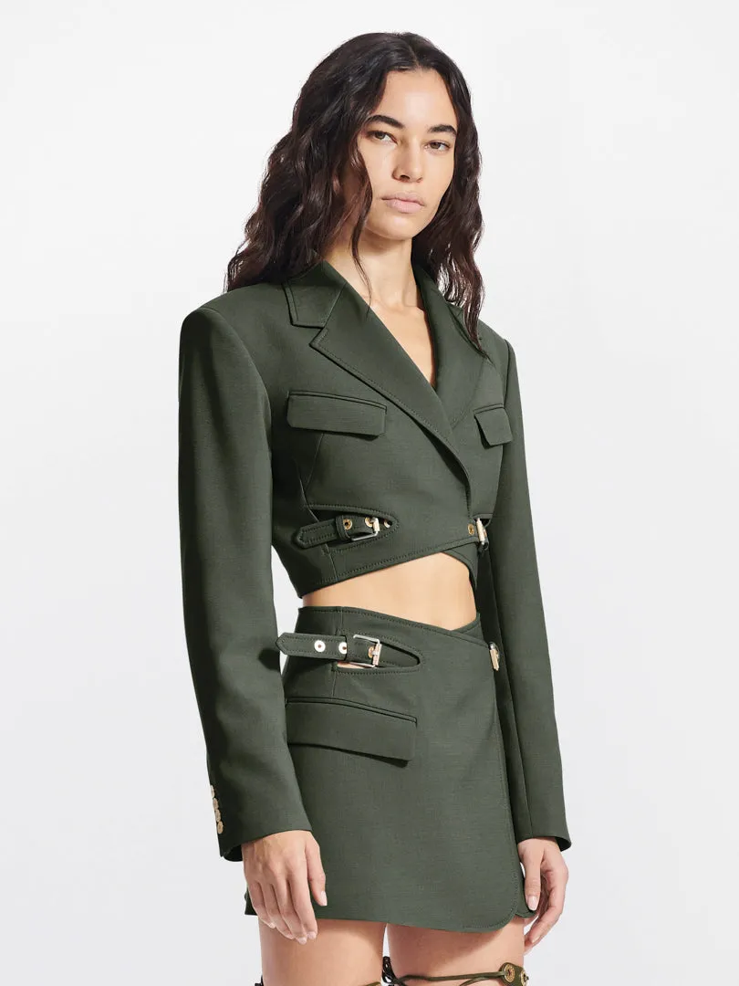 SHADOW GREEN INTERLOCK CROPPED BLAZER