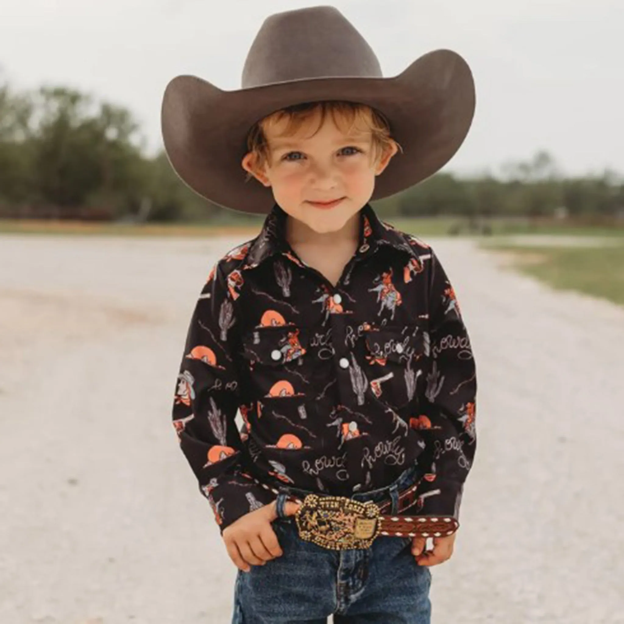 Shea Baby Pearl Snap Shirt for Toddlers with Yeehaw Design