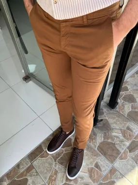 Slim Fit Khaki Cotton Trousers