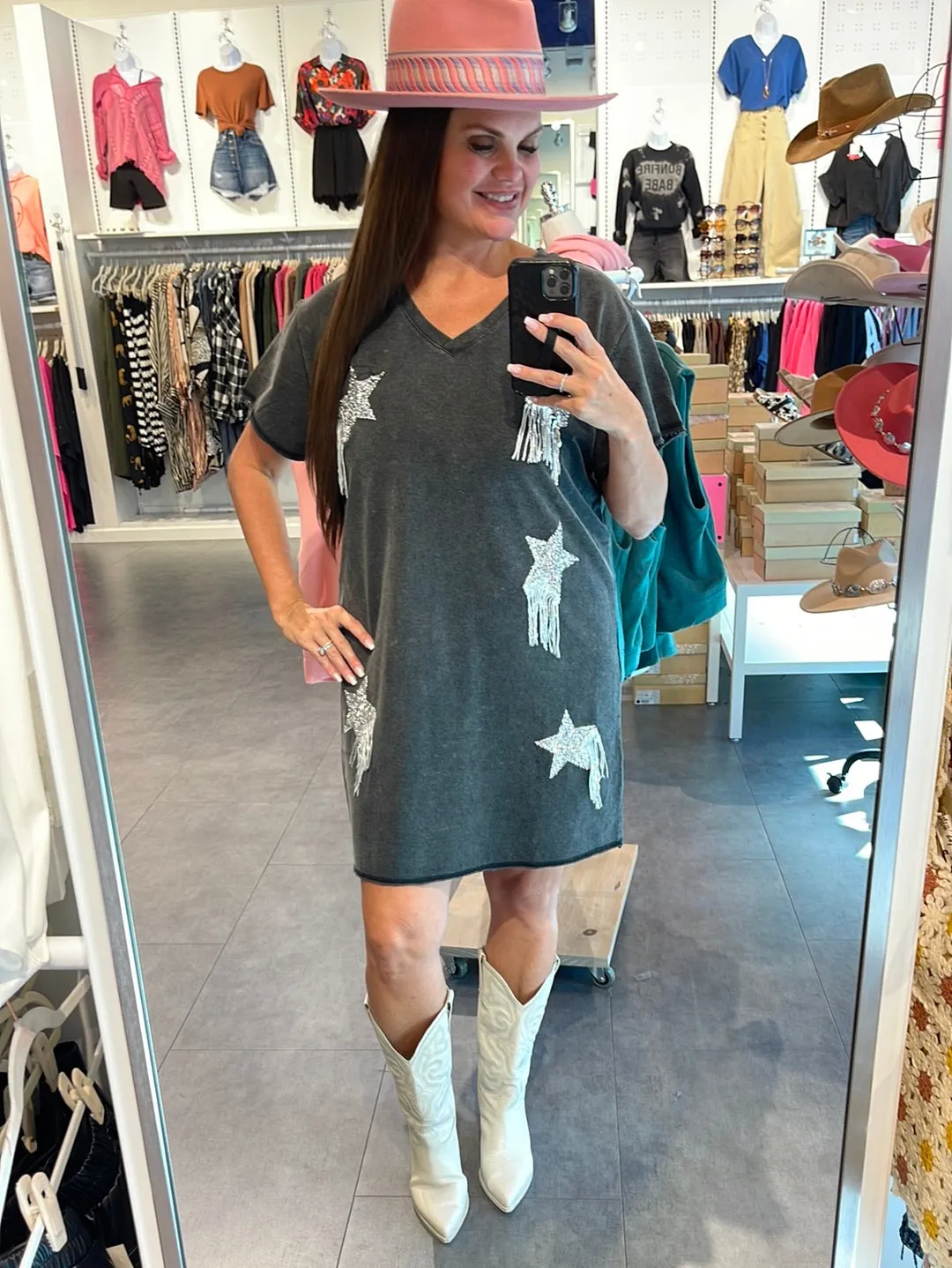 Star Print Fringed Shirt Dress