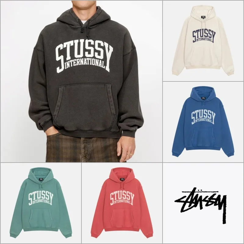 Stussy unisex long sleeve shirt - Street style, plain cotton with logo.